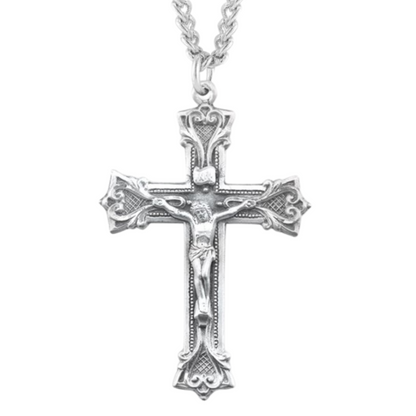 Gothic Scroll Style Sterling Silver Crucifix, Catholic Gift, Made in USA