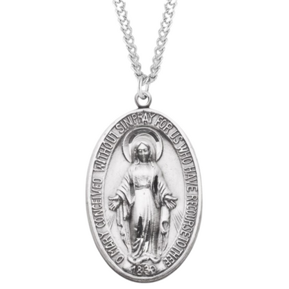 Sterling Silver Oval Miraculous Medal, Catholic Gift, Made in USA