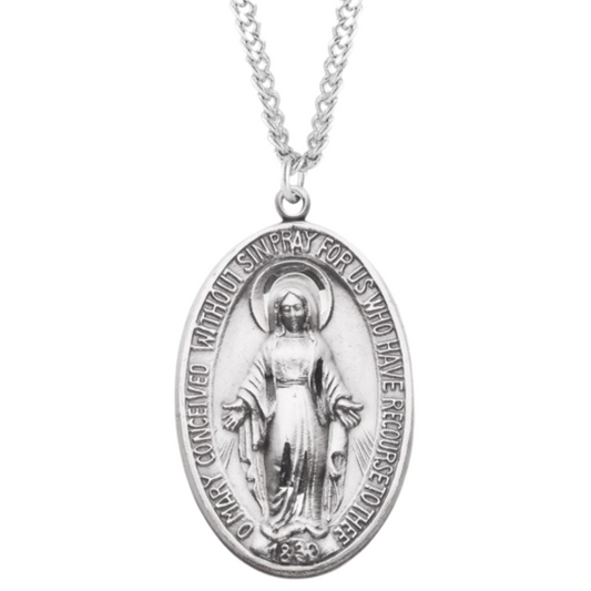 Sterling Silver Oval Miraculous Medal, Catholic Gift, Made in USA