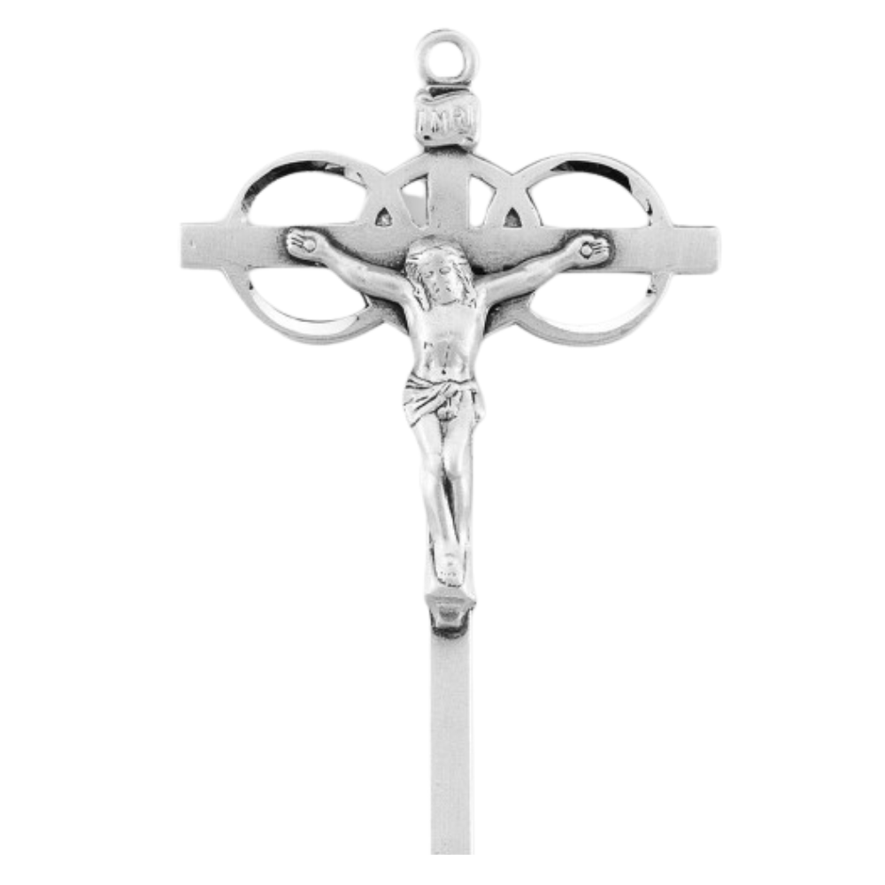 Wedding Crucifix Sterling Silver Pendant — 24" Chain, Made in USA, Gift Box
