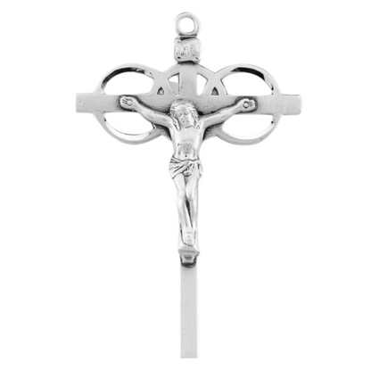 Wedding Crucifix Sterling Silver Pendant — 24" Chain, Made in USA, Gift Box