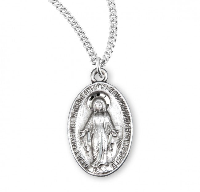 Sterling Silver Oval Blue Enameled Miraculous Medal, Catholic Gift, Made in USA