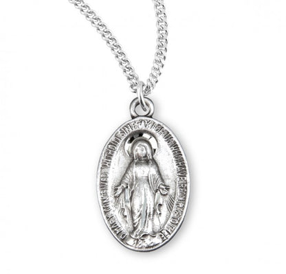 Sterling Silver Oval Blue Enameled Miraculous Medal, Catholic Gift, Made in USA
