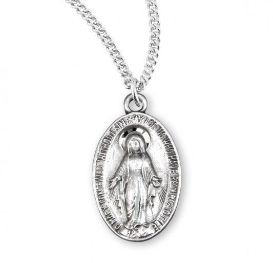Sterling Silver Oval Blue Enameled Miraculous Medal, Catholic Gift, Made in USA