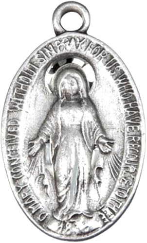 Miraculous Medal Blue Enameled Sterling Silver Necklace — 18" Chain, Gift Box