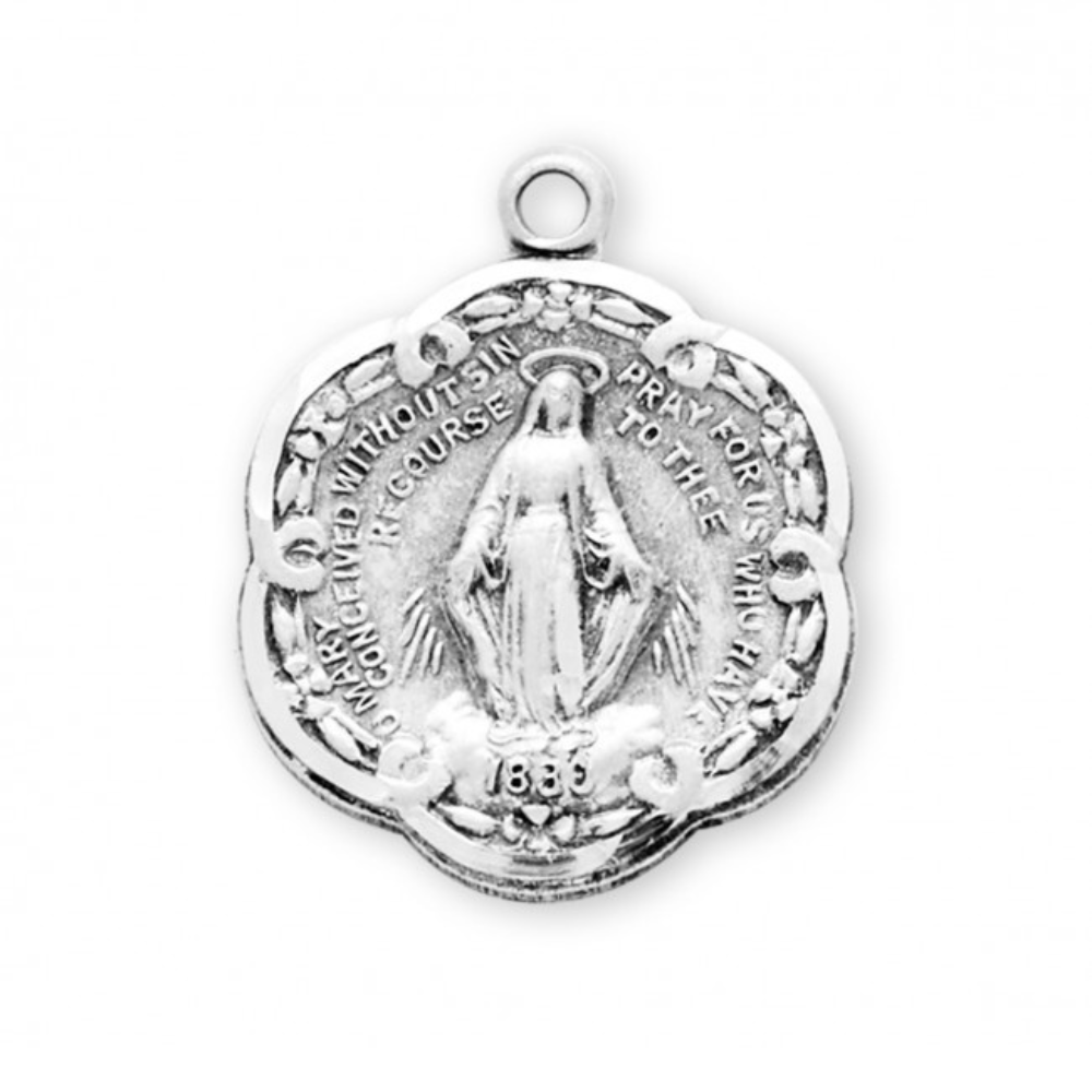 Miraculous Medal Sterling Silver Pendant Necklace - 18 Inch Chain, Made in USA