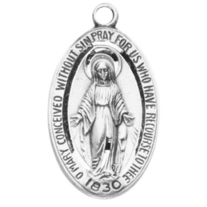 Miraculous Medal Sterling Silver Pendant Necklace - 18 Inch Chain, Made in USA