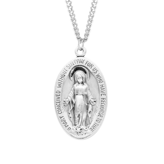 Sterling Silver Oval Sterling Silver Miraculous Medal, Catholic Gift, Made in USA