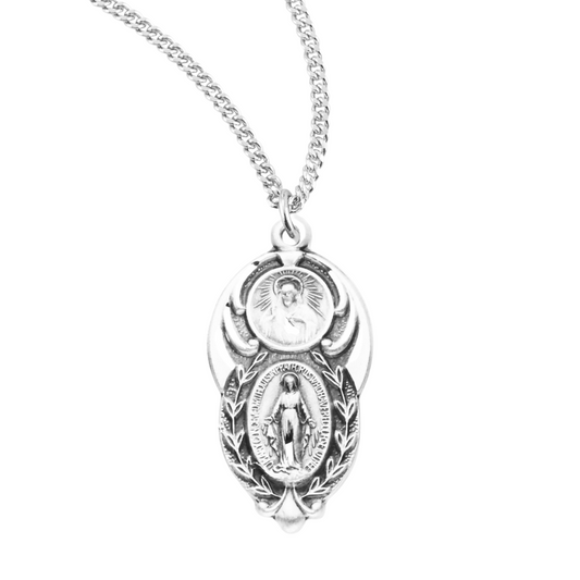 Sterling Silver Miraculous Medal Scapular Combination, Catholic Gift, Made in USA