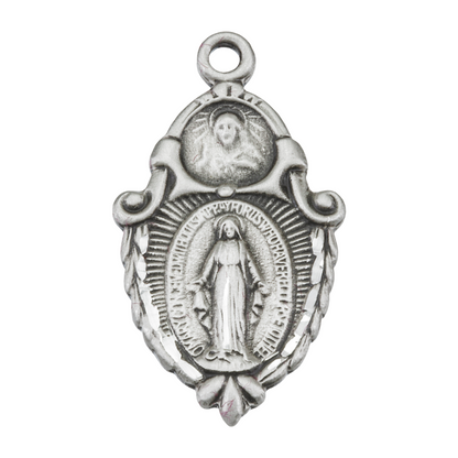 Miraculous Medal Scapular Sterling Silver Pendant — 18" Chain, Gift Box Included