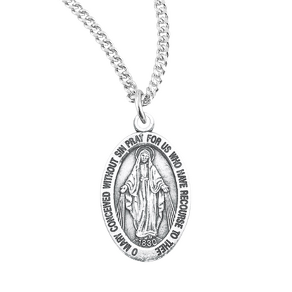 Sterling Silver Oval Miraculous Medal, Catholic Gift, Made in USA