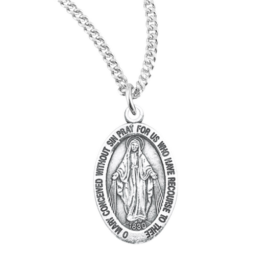 Sterling Silver Oval Miraculous Medal, Catholic Gift, Made in USA