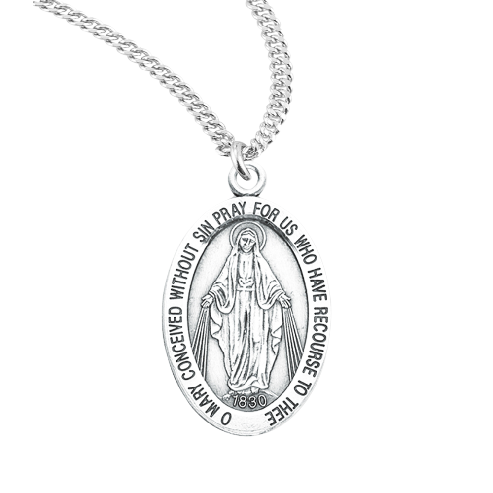 Sterling Silver Oval Miraculous Medal, Catholic Gift, Made in USA