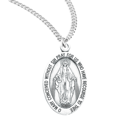 Sterling Silver Oval Miraculous Medal, Catholic Gift, Made in USA