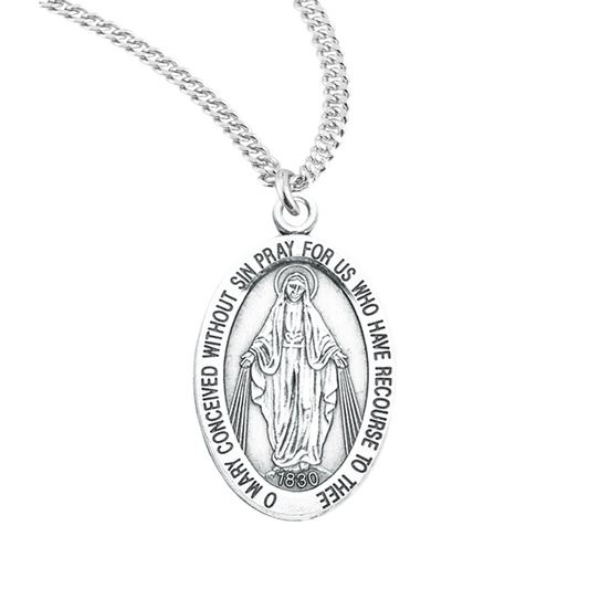 Sterling Silver Oval Miraculous Medal, Catholic Gift, Made in USA