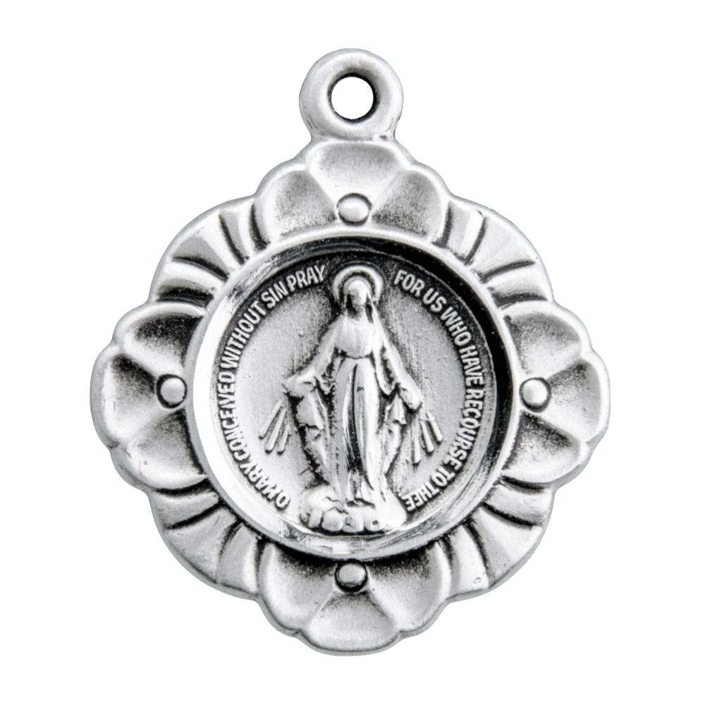 Miraculous Medal Sterling Silver Pendant Necklace - 18 Inch Chain, Made in USA