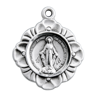 Miraculous Medal Sterling Silver Pendant Necklace - 18 Inch Chain, Made in USA