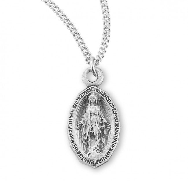 Sterling Silver Oval Fancy Edge Miraculous Medal, Catholic Gift, Made in USA