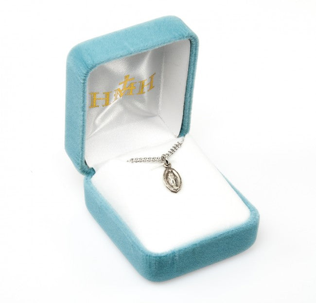 Miraculous Medal Sterling Silver Oval Fancy Edge Pendant — 18" Chain, Gift Box