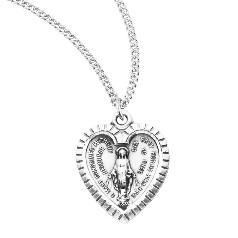 Sterling Silver Heart Shape Miraculous Medal, Catholic Gift, Made in USA