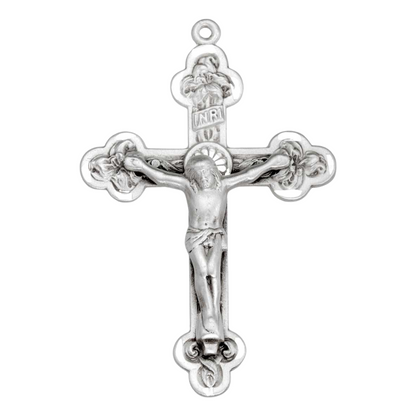 Reliefed Leaf Crucifix Sterling Silver Pendant — 24" Chain, Gift Box Included