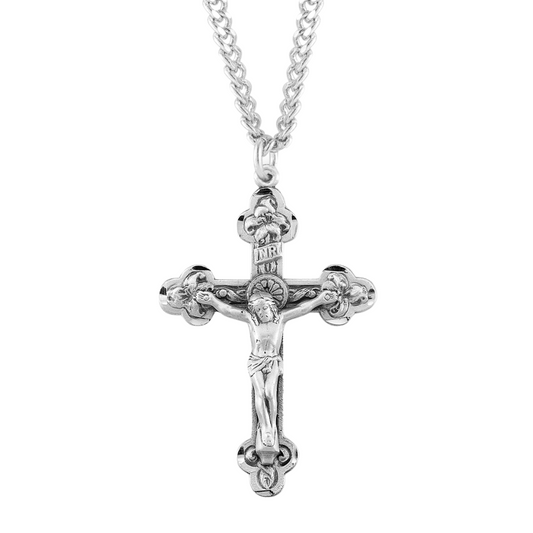 Reliefed Leaf Sterling Silver Crucifix, Catholic Gift, Made in USA