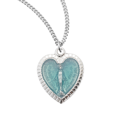 Sterling Silver Enameled Heart Shape Miraculous Medal, Catholic Gift, Made in USA