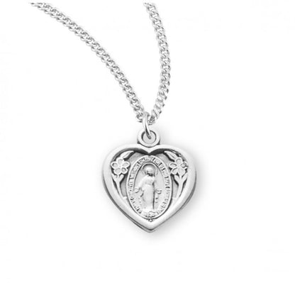 Sterling Silver Heart Shaped Miraculous Medal, Catholic Gift, Made in USA