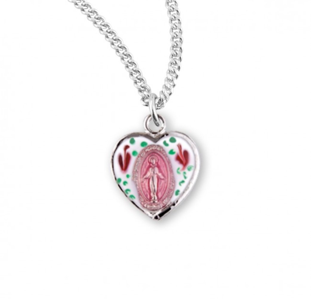 Sterling Silver Heart Shaped Miraculous Medal, Catholic Gift, Made in USA