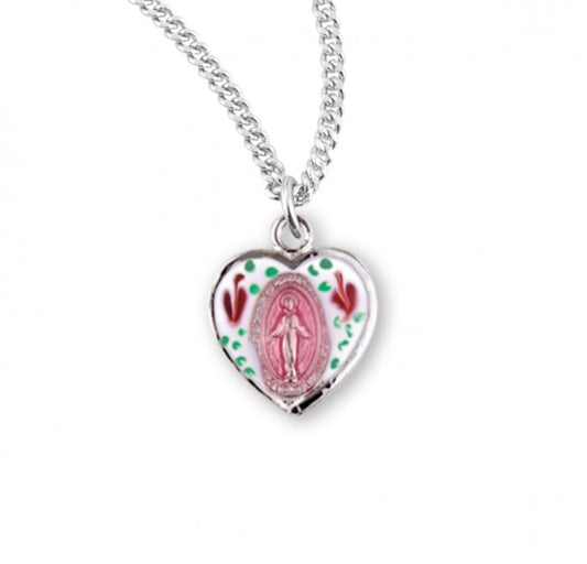 Sterling Silver Heart Shaped Miraculous Medal, Catholic Gift, Made in USA
