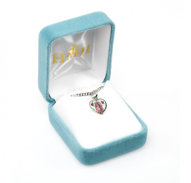 Miraculous Medal Sterling Silver Heart Pendant Necklace — 18" Chain, Made in USA