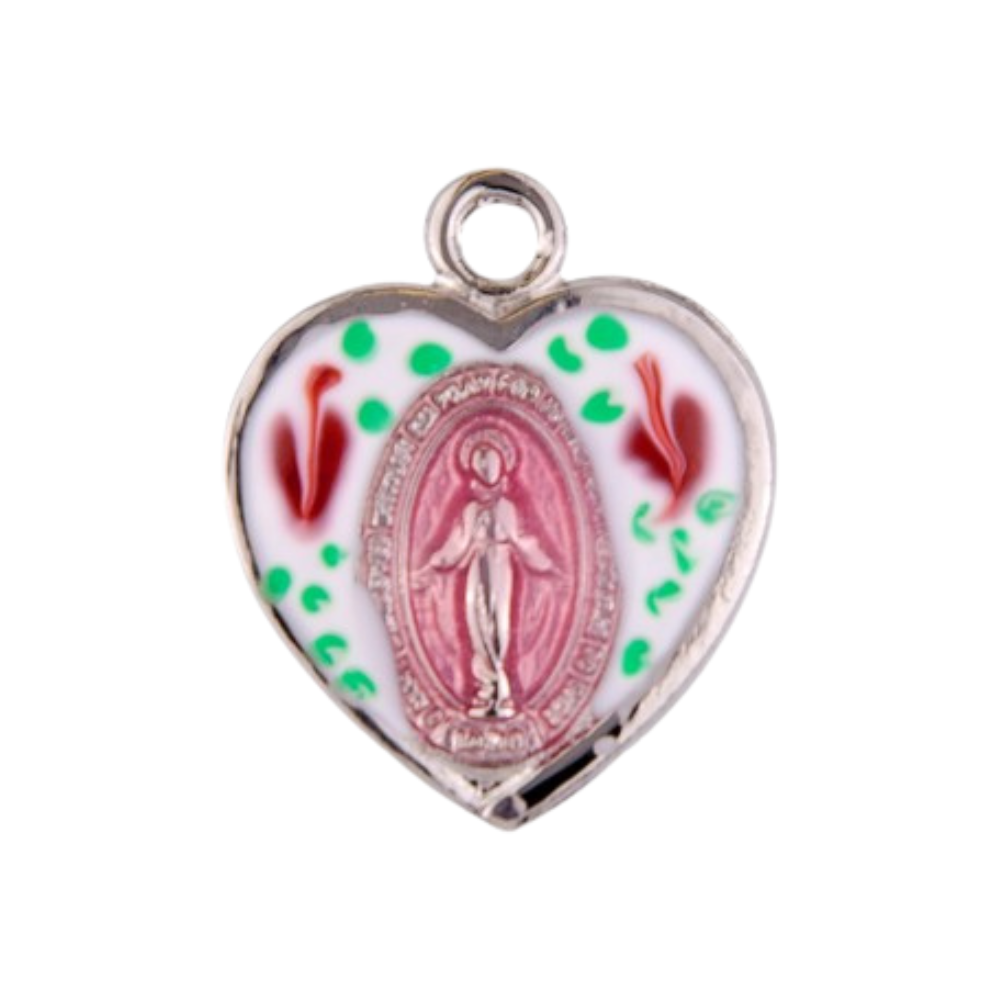 Miraculous Medal Sterling Silver Heart Pendant Necklace — 18" Chain, Made in USA