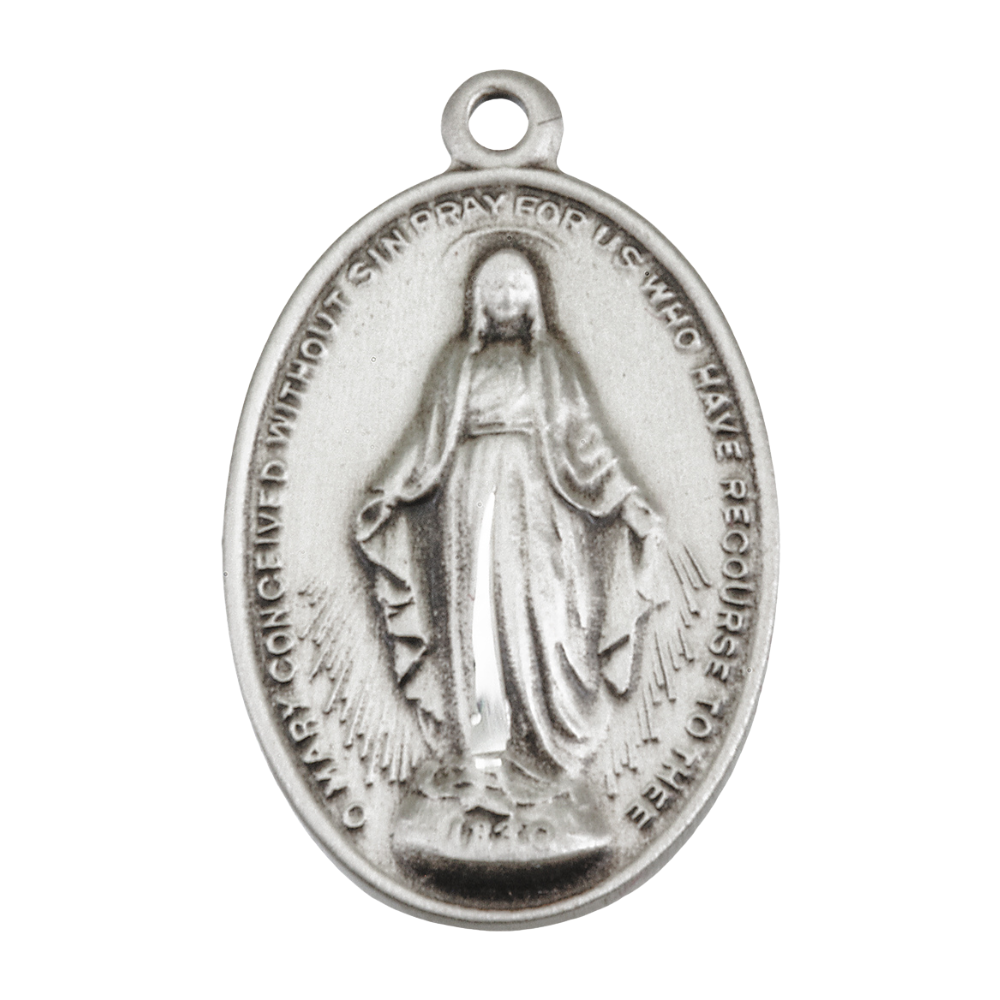 Miraculous Medal Sterling Silver Oval Pendant — 18" Chain, Gift Box Included