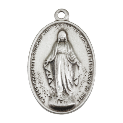 Miraculous Medal Sterling Silver Oval Pendant — 18" Chain, Gift Box Included