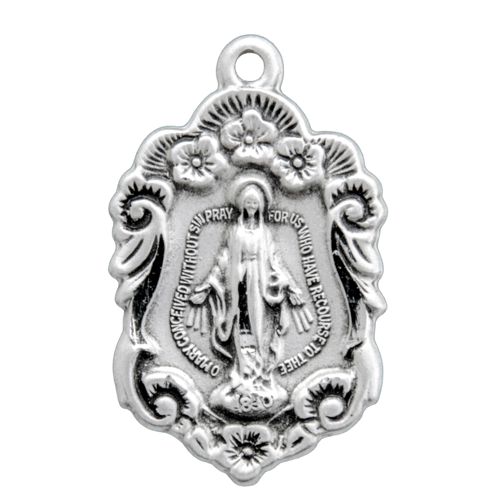 Miraculous Medal Sterling Silver Pendant Necklace - 18 Inch Chain, Made in USA