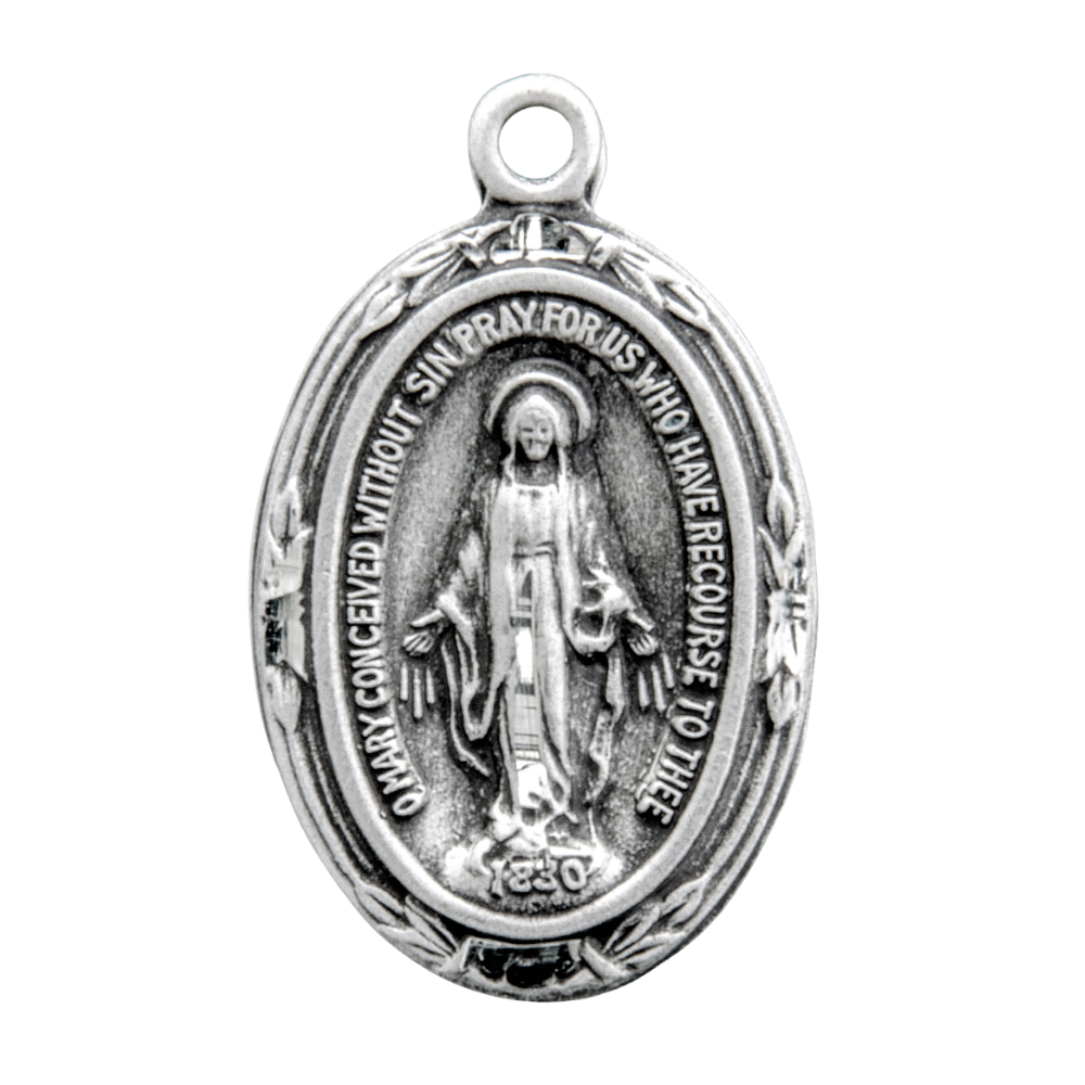 Miraculous Medal Sterling Silver Oval Pendant Necklace — 18" Chain, Gift Box