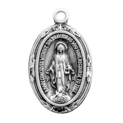 Miraculous Medal Sterling Silver Oval Pendant Necklace — 18" Chain, Gift Box