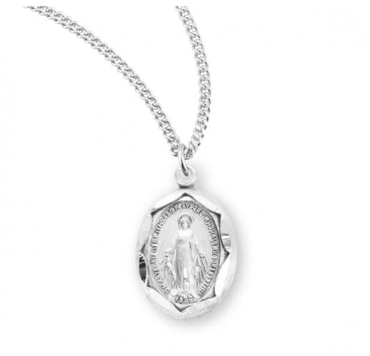Sterling Silver Oval Fancy Edge Miraculous Medal, Catholic Gift, Made in USA