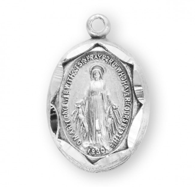 Miraculous Medal Sterling Silver Oval Pendant — 18" Chain, Gift Box Included