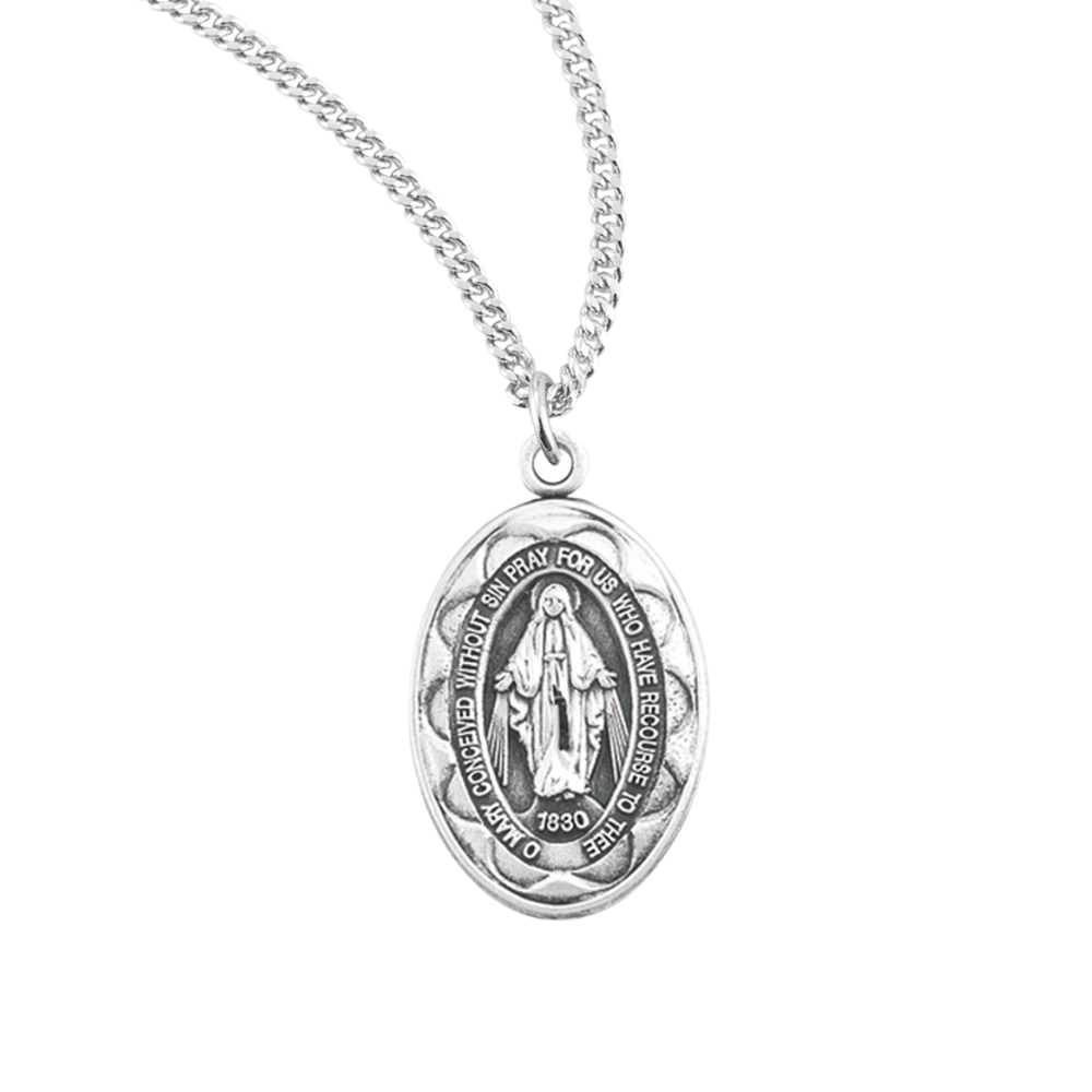 Sterling Silver Oval Miraculous Medal, Catholic Gift, Made in USA