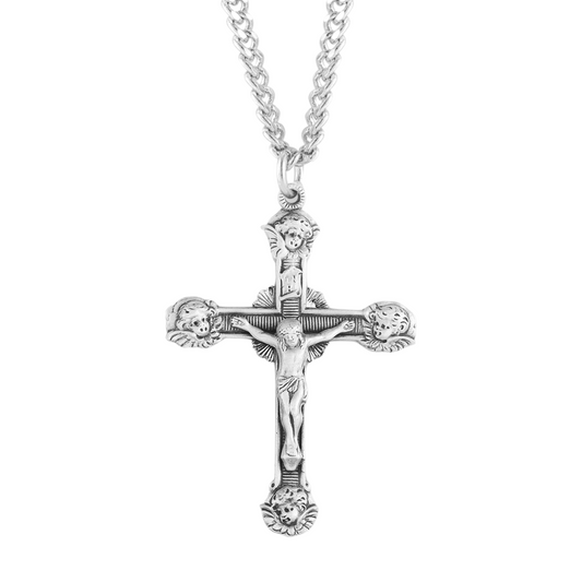 Angel Tipped Sterling Silver Crucifix, Catholic Gift, Made in USA
