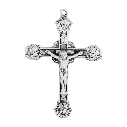 Angel Tipped Crucifix Sterling Silver Pendant — 24" Chain, Gift Box Included