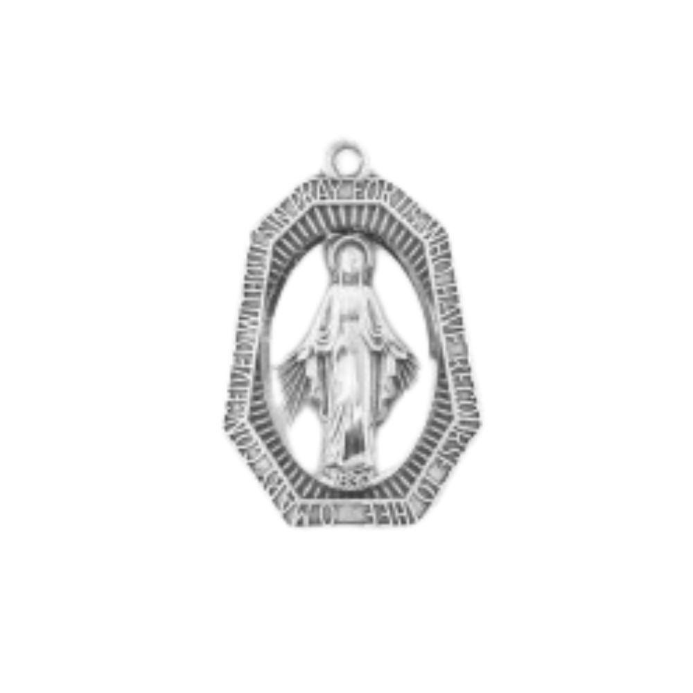 Miraculous Medal Sterling Silver Pendant Necklace — 24" Chain, Made in USA