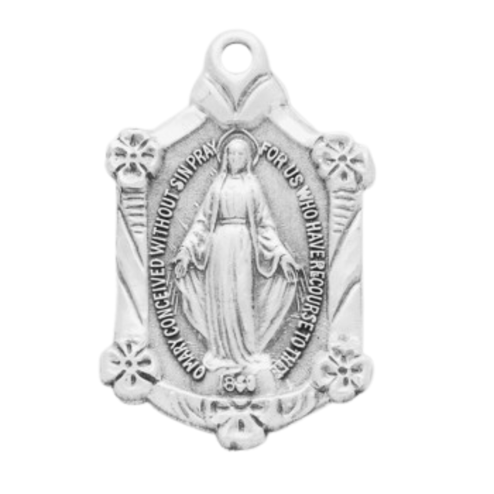 Miraculous Medal Sterling Silver Pendant Necklace - 18 Inch Chain, Made in USA