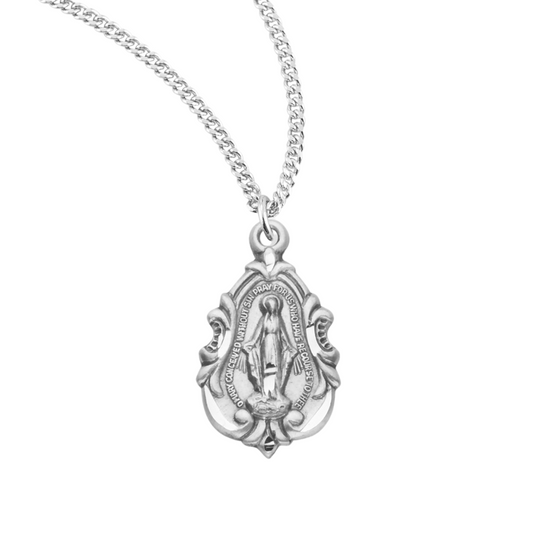 Sterling Silver Fancy Baroque Miraculous Medal, Catholic Gift, Made in USA