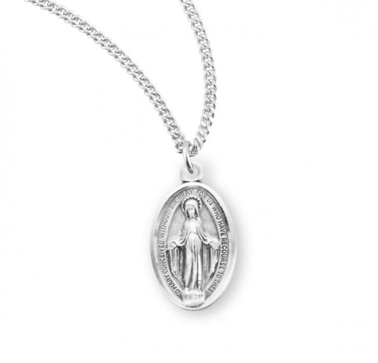Sterling Silver Oval Miraculous Crystal Cubic Zirconia CZ Pendant, Catholic Gift, Made in USA