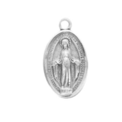 Miraculous Medal Sterling Silver Oval Pendant — 18" Chain, Gift Box