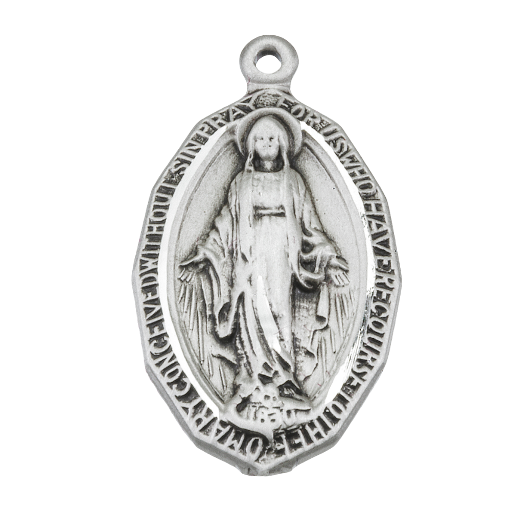 Miraculous Medal Sterling Silver Oval Pendant — 18" Chain, Gift Box Included