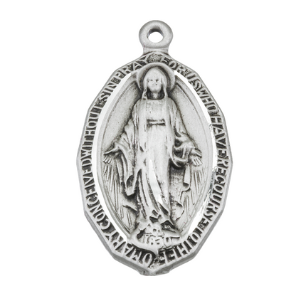 Miraculous Medal Sterling Silver Oval Pendant — 18" Chain, Gift Box Included
