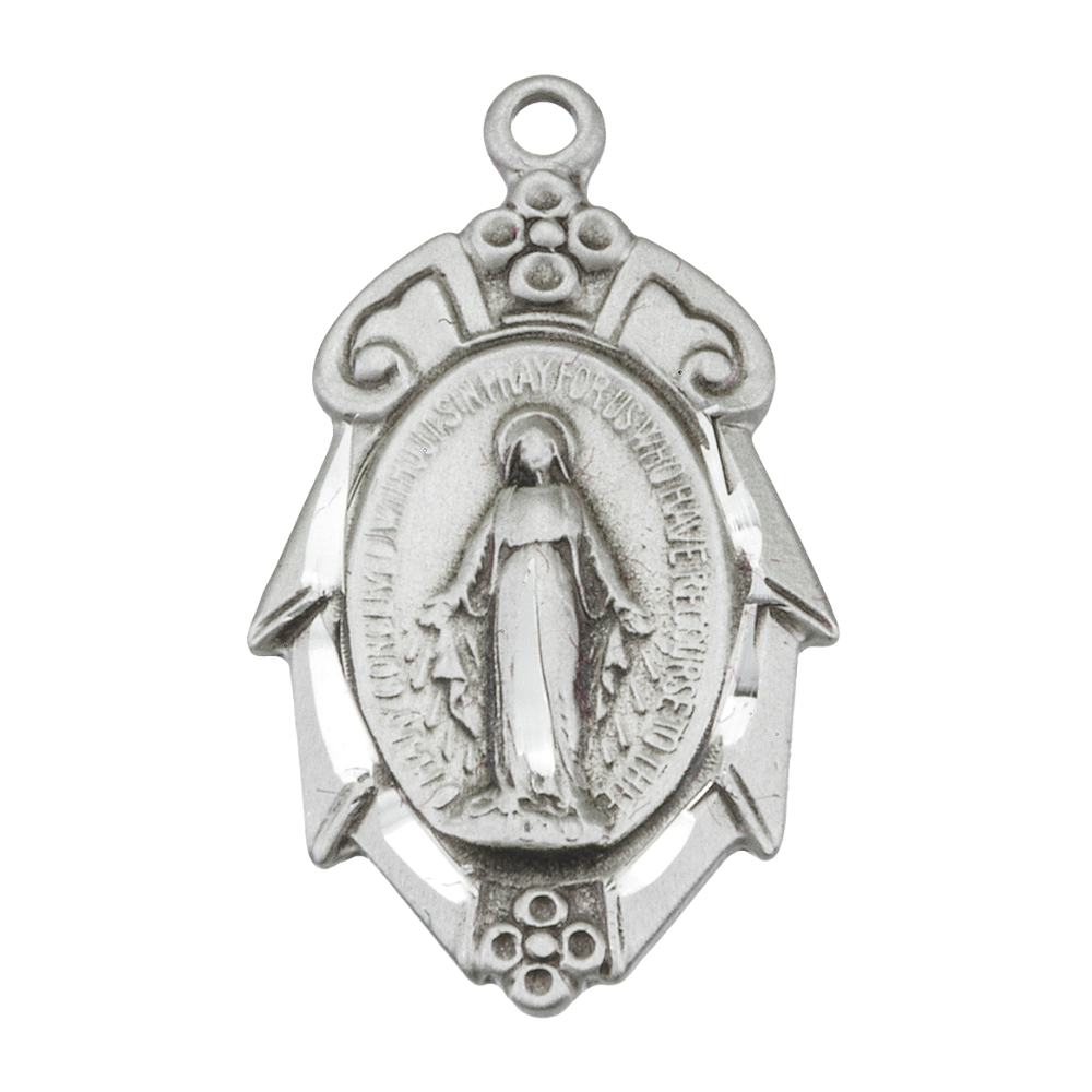 Miraculous Medal Sterling Silver Pendant Necklace - 18 Inch Chain, Made in USA